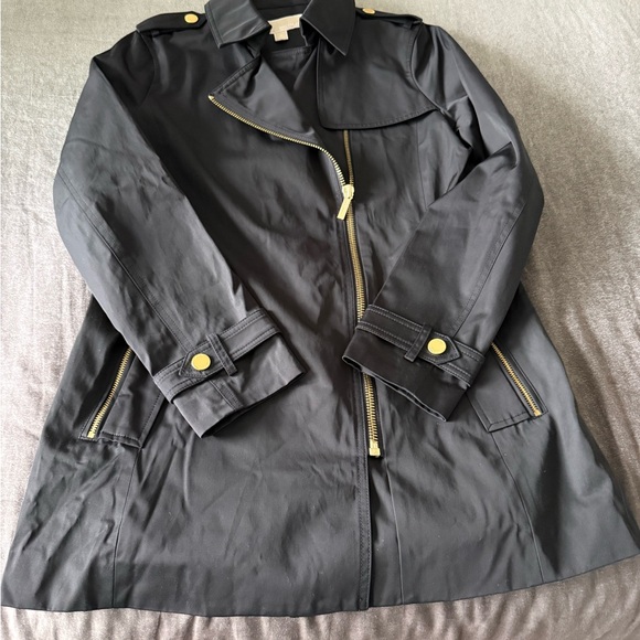 Michael Kors Black Trench Coat with Gold Accents - Picture 2 of 8